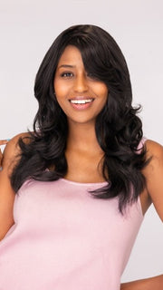 Model is wearing BRIE by VIVICA FOX in color 1B | Off Black