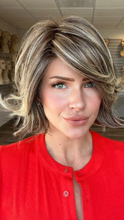 Madeline is wearing ALICANTE by BELLETRESS in BUTTERED-TOAST-R | A mix of Blonde and Brown tones