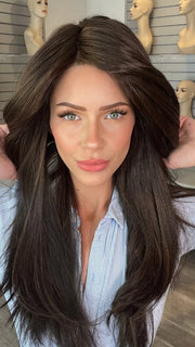 Madeline wearing GLAM by TRESSALLURE in 4/6R | Dark Brown