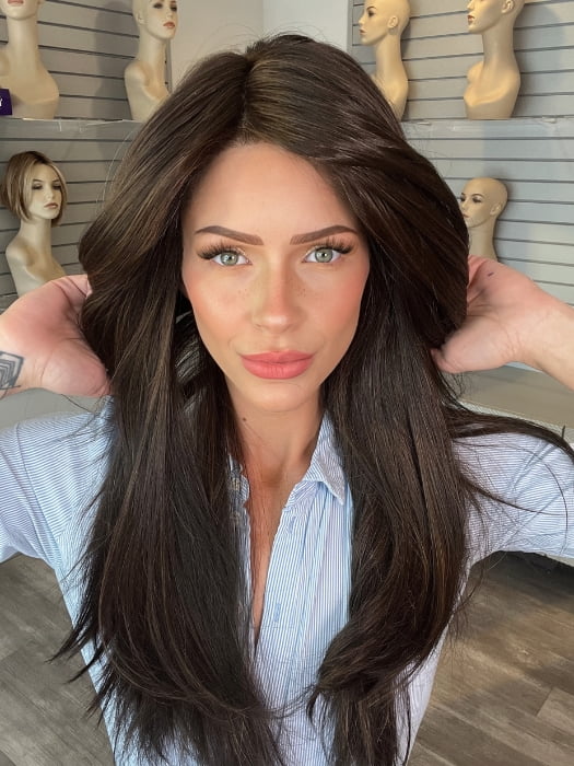 Madeline wearing GLAM by TRESSALLURE in 4/6R | Dark Brown
