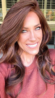 Kristyna @kristynamoore wearing STATEMENT STYLE by RAQUEL WELCH in color RL32/31 CINNABAR | Medium Dark Auburn Evenly Blended with Medium Light Auburn