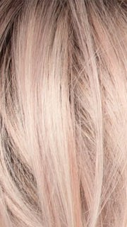 POLARIZING PINK | Icy platinum blonde blended with soft rose and silver undertones. Medium ash brown roots add dimension and depth.
