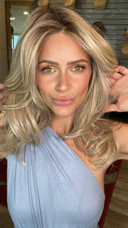 Madeline wearing BROOKLYN by BELLETRESS in MILKSHAKE BLONDE R | A mixture of Light Sandy Brown