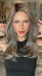 Madeline wearing BEVERLY HILLS by BELLETRESS in BUTTERED TOAST R | A mix of Blonde and Brown tones