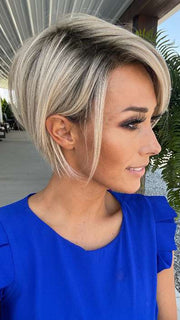 Nichole Corbett @nicholealee wearing IGNITE PETITE by JON RENAU in FS17/101S18 PALM SPRINGS BLONDE | Light Ash Blonde with Pure White Natural Violet Bold Highlights, Shaded with Dark Natural Ash Blonde