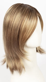 LIGHT BERNSTEIN ROOTED | Light Auburn, Light Honey Blonde, and Light Reddish Brown blend and Dark Roots