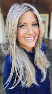 Natalie Gray @vanish.into.thin.hair wearing MESMERIZED by RAQUEL WELCH WIGS in color RL17/23SS ICED LATTE MACCHIATO | Honey Blonde shaded with Cool Blonde with Dark Roots