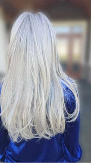Natalie Gray @vanish.into.thin.hair wearing MESMERIZED by RAQUEL WELCH WIGS in color RL17/23SS ICED LATTE MACCHIATO | Honey Blonde shaded with Cool Blonde with Dark Roots