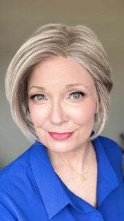 Mel B. @mels.be.ageless wearing IGNITE LARGE by JON RENAU in color 56F51 OYSTER | Light Grey with 20% Medium Brown Front, graduating to Grey with 30% Medium Brown Nape