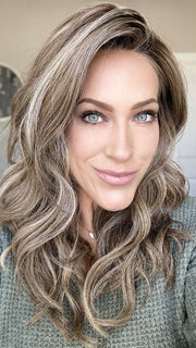 Kristyna @kristynamoore wearing SELFIE MODE by RAQUEL WELCH WIGS in color RL12/22SS SHADED CAPPUCCINO | Light Golden Brown Evenly Blended with Cool Platinum Blonde Highlights with Dark Roots