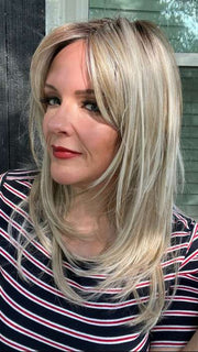 Marcie Mertz @wig.obsessed wearing SPOTLIGHT by RAQUEL WELCH WIGS in color RL19/23SS SHADED BISCUIT | Light Ash Blonde Evenly Blended with Cool Platinum Blonde with Dark Roots FB MAIN IMAGE