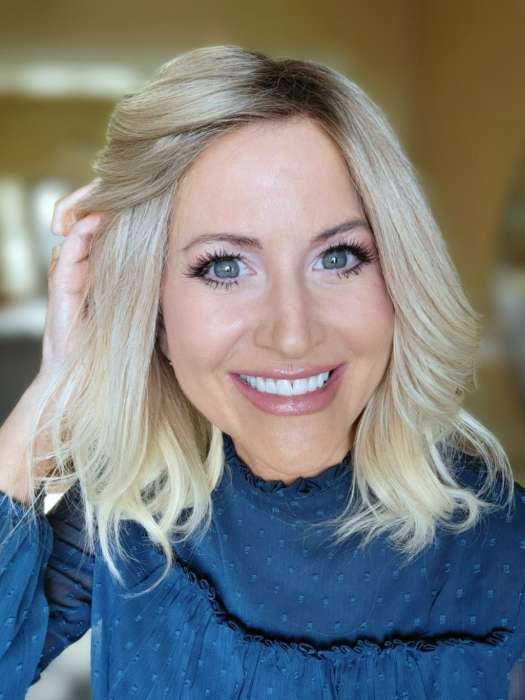 Natalie Gray @vanish.into.thin.hair wearing NUANCE by ELLEN WILLE in color CHAMPAGNE ROOTED 22.16.26 | Light Neutral Blonde and Medium Blonde with Light Golden Blonde Blend and Shaded Roots