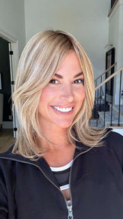 Katy C. @thewigeducator wearing CARRIE LITE PETITE by JON RENAU in color 12FS12 MALIBU BLONDE | LIght Gold Brown, Light Natural Gold Blonde, Pale Natural Gold-Blonde Blend, Shaded with Light Gold Brown
