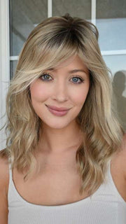 Steph B. @wigswithsteph wearing HEIDI by JON RENAU in color 22F16S8 VENICE BLONDE | Light Ash Blonde and Light Natural Blonde Blend Shaded with Medium Brown