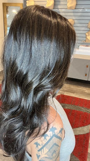 Madeline wearing LYNDON by RENE OF PARIS in DARK-CHOCOLATE | Dark Brown and Medium Brown Evenly Blended