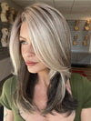 Madeline is wearing CHARMING by TRESSALLURE in 52/38/49/R8 | 3 Tones of Grey blended with Dark Brown Roots