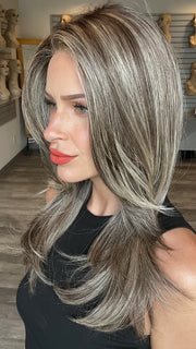 Madeline wearing BEVERLY HILLS by BELLETRESS in BUTTERED TOAST R | A mix of Blonde and Brown tones