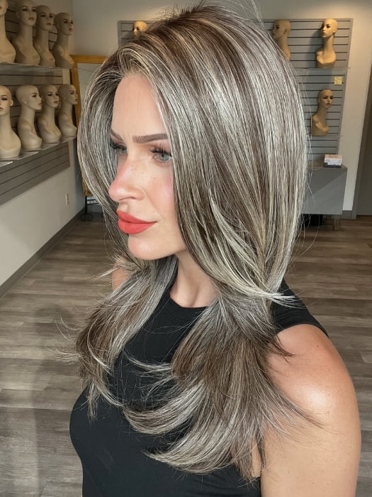 Madeline wearing BEVERLY HILLS by BELLETRESS in BUTTERED TOAST R | A mix of Blonde and Brown tones