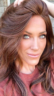 Kristyna @kristynamoore wearing STATEMENT STYLE by RAQUEL WELCH in color RL32/31 CINNABAR | Medium Dark Auburn Evenly Blended with Medium Light Auburn