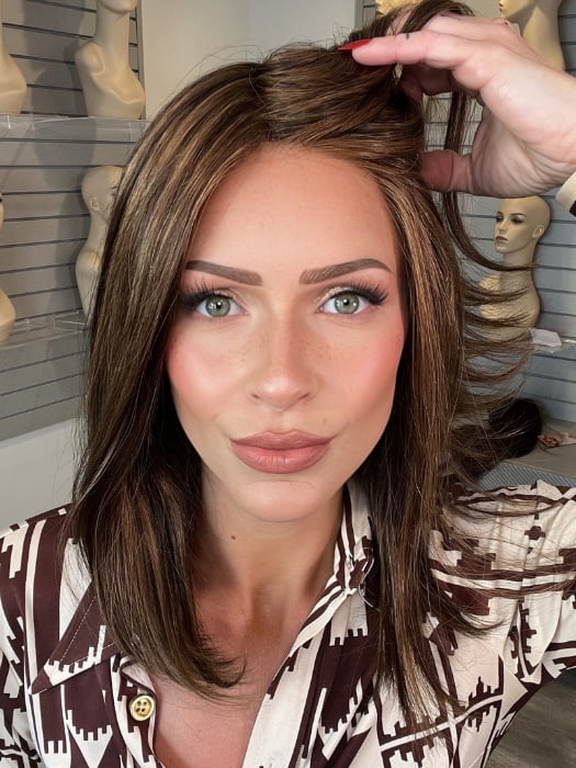 Madeline wearing SOPHISTICATE by TRESSALLURE in SSB6/31/830 |Medium Dark Brown Light Auburn Blend Medium Brown Medium Auburn Highlights.