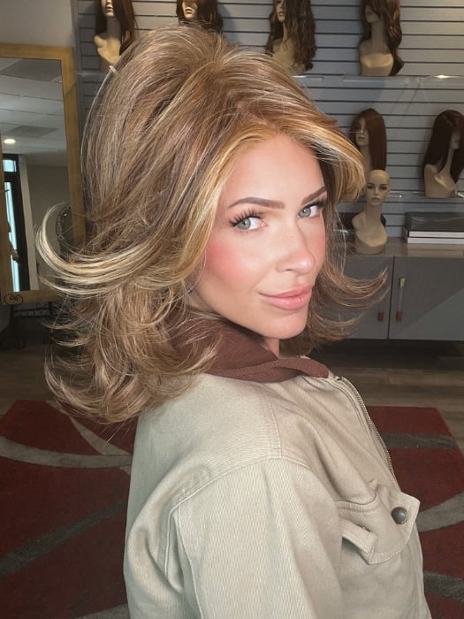 Madeline wearing GODDESS by RAQUEL WELCH in RL29/25 | GOLDEN RUSSET | Ginger Blonde Evenly Blended with Medium Golden Blonde
