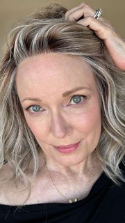 Mel B. @mels.be.ageless wearing SIMMER ELITE PETITE by RAQUEL WELCH WIGS in color RL17/23SS ICED LATTE MACCHIATO | Honey Blonde shaded with Cool Blonde with Dark Roots. 
