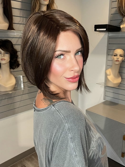 Madeline wearing VICTORIA by JON RENAU in 6/33 RASPBERRY TWIST | Brown & Medium Red Blend