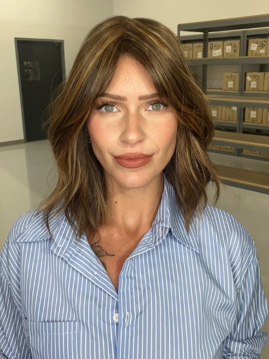 Madeline wearing HOLLIE by JON RENAU in FS6/30/27 TOFFEE TRUFFLE | Brown, Medium Red-Gold, Medium Red-Gold Blonde Blend with Medium Red Gold Blonde Bold Highlights