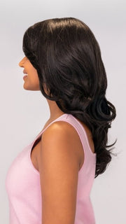 Model is wearing BRIE by VIVICA FOX in color 1B | Off Black