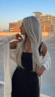 Shyla @stylewithshyla wearing AVERY by JON RENAU in FS17/101S18 PALM SPRINGS BLONDE | Light Ash Blonde with Pure White Natural Violet, Shaded with Dark Natural Ash Blonde
