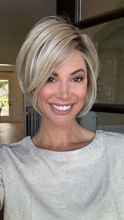 Katy C. @thewigeducator wearing IGNITE PETITE by JON RENAU in color 22F16S8 VENICE BLONDE | Light Ash Blonde and Light Natural Blonde Blend Shaded with Medium Brown FB MAIN IMAGE