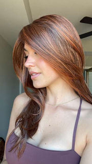 Chloe Beau @chloebeaushannon wearing MUSIC by ELLEN WILLE in color CINNAMON BROWN ROOTED 33.30.6 | Dark Auburn, Light Auburn and Dark Brown Blend with Shaded Roots