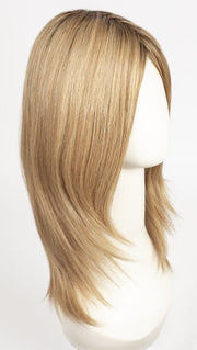 LIGHT BERNSTEIN ROOTED | Light Auburn, Light Honey Blonde, and Light Reddish Brown blend and Dark Roots