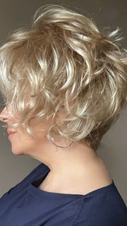 Donna @style.me.ageless wearing FRESH CHIC by GABOR in color GL14-22SS SS SANDY BLONDE | Dark golden blonde base blends into multi-dimensional tones of medium gold blonde and light beige blonde