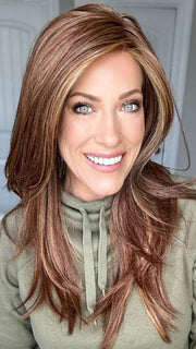 Kristyna Moore @kristynamoore wearing SCENE STEALER by RAQUEL WELCH WIGS in color RL31/29 FIERY COPPER | Medium Light Auburn Evenly Blended with Ginger Blonde