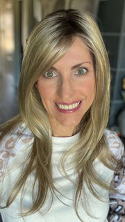 Lisa Mullins @beautifulyouwigreviews wearing ARIA by JON RENAU in color 22F16S8 VENICE BLONDE | Light Ash Blonde and Light Natural Blonde Blend Shaded with Medium Brown