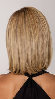 Model is wearing HAUTE by JON RENAU in 24B18S8 SHADED MOCHA | Medium Gold Brown & Light Gold Blonde Blend, Shaded with Dark Gold Brown