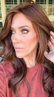 Kristyna @kristynamoore wearing STATEMENT STYLE by RAQUEL WELCH in color RL32/31 CINNABAR | Medium Dark Auburn Evenly Blended with Medium Light Auburn