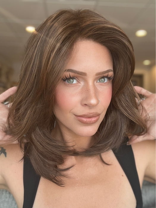 Madeline is wearing LUNA by ELLEN WILLE in CHOCOLATE-MULTI-MIX 6.30.33 | Medium Brown, Reddish Brown, and Light Auburn blend