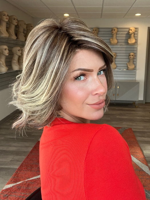 Madeline is wearing ALICANTE by BELLETRESS in BUTTERED-TOAST-R | A mix of Blonde and Brown tones