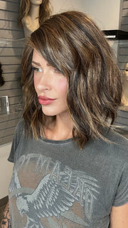 Madeline wearing SKYLAR by JON RENAU in FS6/30/27 TOFFEE TRUFFLE | Brown, Medium Red-Gold, Medium Red-Gold Blonde Blend with Medium Red Gold Blonde Bold Highlights