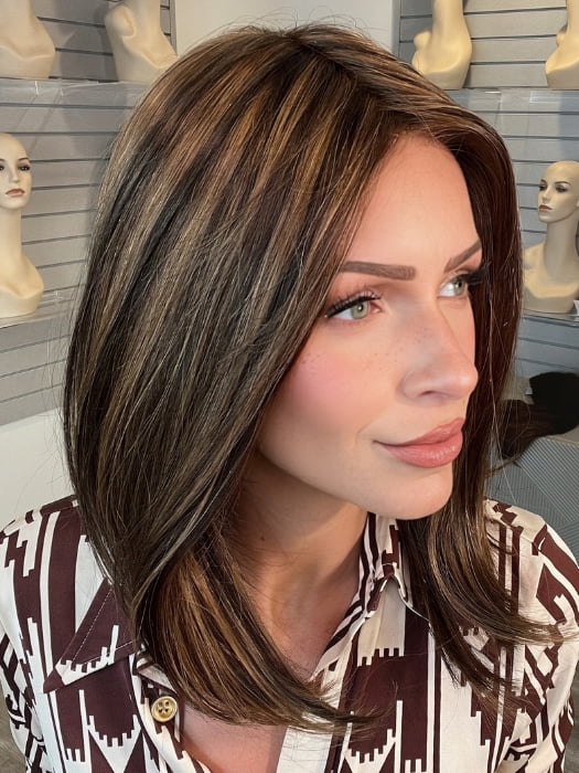 Madeline wearing SOPHISTICATE by TRESSALLURE in SSB6/31/830 |Medium Dark Brown Light Auburn Blend Medium Brown Medium Auburn Highlights.