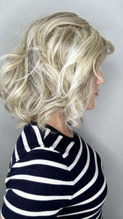 Kristyna Moore @kristynamoore wearing DIRECTORS PICK by RAQUEL WELCH WIGS in color RL19/23SS SHADED BISCUIT | Light Ash Blonde Evenly Blended with Cool Platinum Blonde with Dark Roots