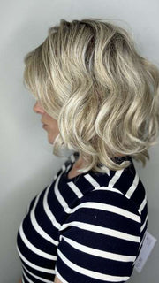 Kristyna Moore @kristynamoore wearing DIRECTORS PICK by RAQUEL WELCH WIGS in color RL19/23SS SHADED BISCUIT | Light Ash Blonde Evenly Blended with Cool Platinum Blonde with Dark Roots