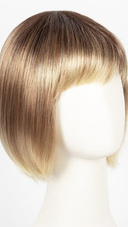 MELTED-SUNSET | Medium brown roots that melt into a peachy light brown blend layered on top of apricot blonde and intense gold blonde at nape