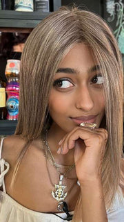 Shyla @stylewithshyla wearing SLEEK by ELLEN WILLE in color POWDER BLONDE TIPPED | Light Brown and Lightest Ash Blonde with Red Violet Blended with Pale Pink and Lighter Tipped Ends