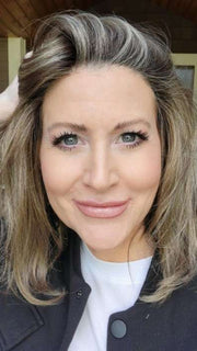 Natalie @vanish.into.thin.hair wearing DESTINY by ELLEN WILLE in color SAND MULTI ROOTED | Lightest Brown and Medium Ash Blonde Blend with Light Brown Roots
