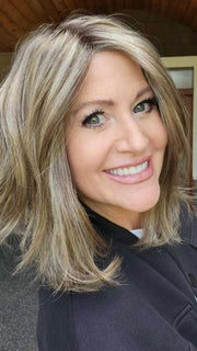 Natalie @vanish.into.thin.hair wearing DESTINY by ELLEN WILLE in color SAND MULTI ROOTED | Lightest Brown and Medium Ash Blonde Blend with Light Brown Roots