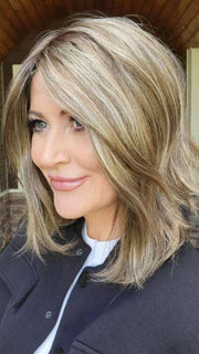Natalie @vanish.into.thin.hair wearing DESTINY by ELLEN WILLE in color SAND MULTI ROOTED | Lightest Brown and Medium Ash Blonde Blend with Light Brown Roots