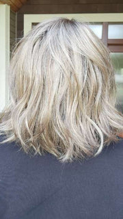 Natalie @vanish.into.thin.hair wearing DESTINY by ELLEN WILLE in color SAND MULTI ROOTED | Lightest Brown and Medium Ash Blonde Blend with Light Brown Roots